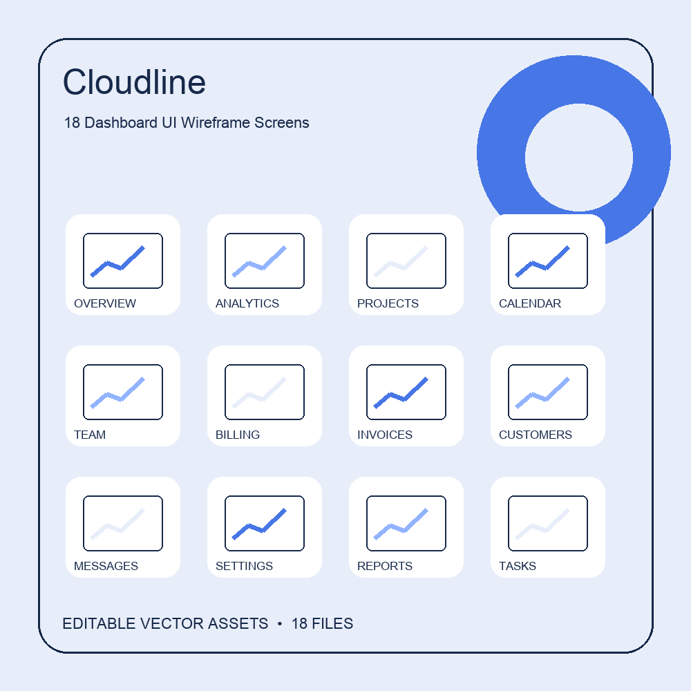 Cloudline — 18 Dashboard UI Wireframe Screens